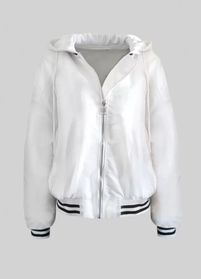 ΑΡΧΙΚΗ > ΜΠΟΥΦΑΝ / JACKETS > Κοντό  μπουφάν Bomber jacket με κουκούλα - Λευκό