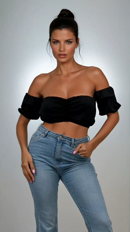 crop top έξωμο με μανικάκια