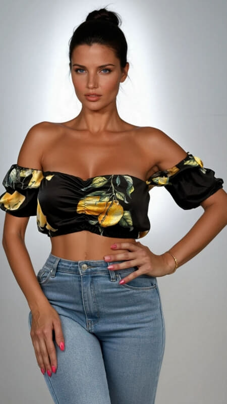 crop top έξωμο ''lemons'' με μανικάκια