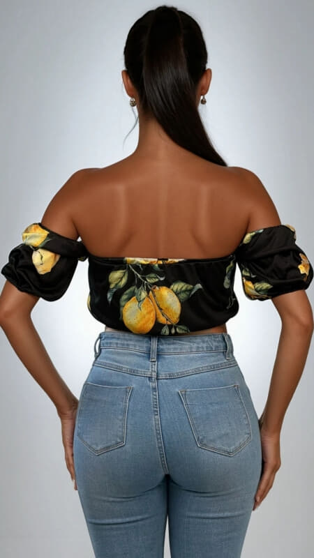 crop top έξωμο ''lemons'' με μανικάκια