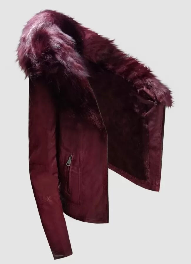 δερματίνη μεσάτο jacket με γούνα στην κουκούλα & φλις εσωτερικά F/W 2022/23