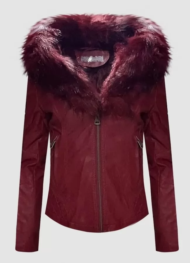 δερματίνη μεσάτο jacket με γούνα στην κουκούλα & φλις εσωτερικά F/W 2022/23