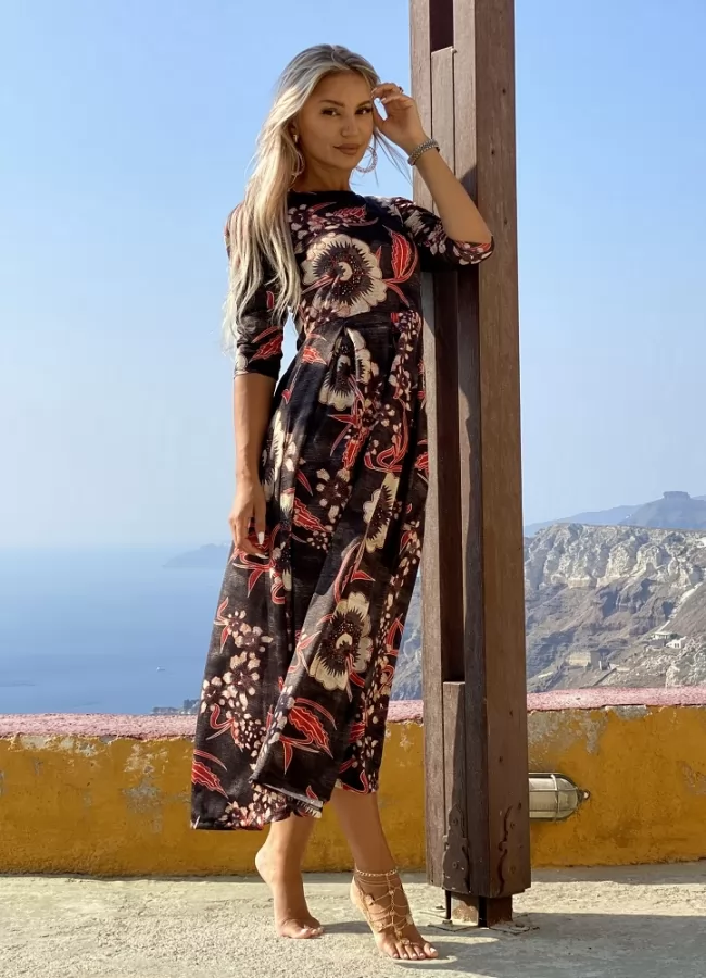 floral φόρεμα κλος με 3/4 μανίκι & βάτες