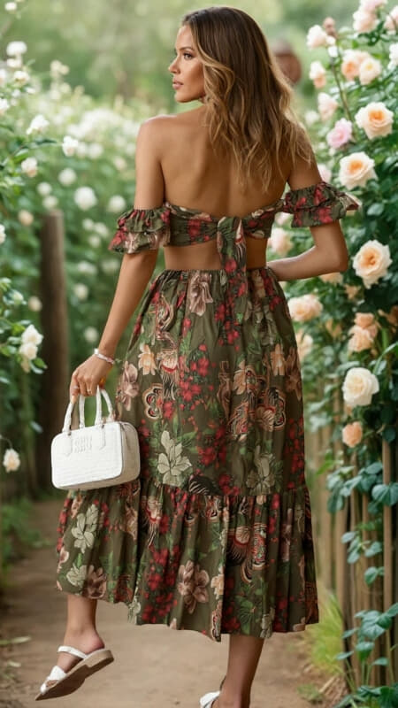 floral maxi φόρεμα cut out με βολάν