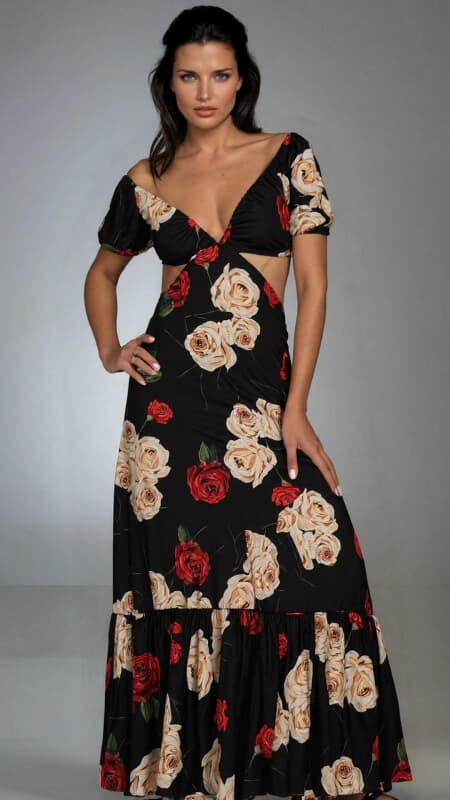 floral maxi φόρεμα με ανοίγματα στο πλάι