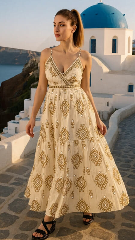 φόρεμα maxi boho κρουαζέ με τιράντες