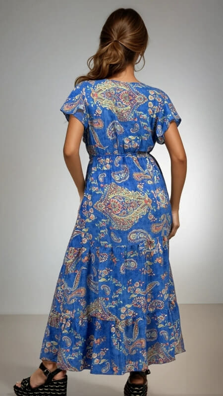 φόρεμα maxi boho κρουαζέ & βολάν μανίκι