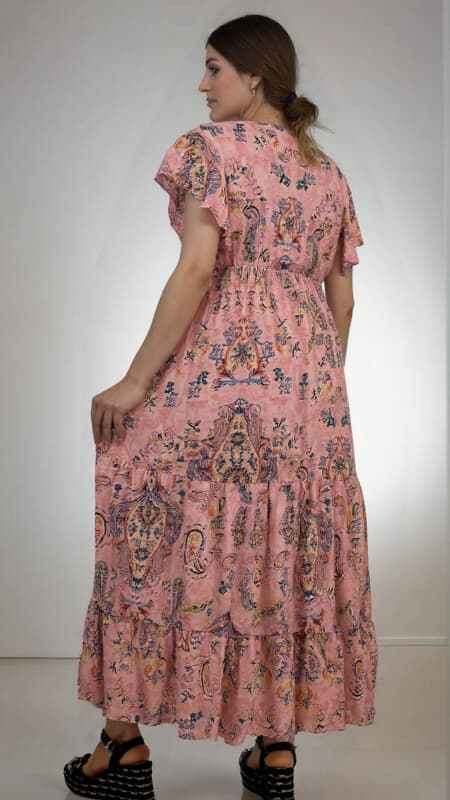 φόρεμα maxi boho κρουαζέ & βολάν μανίκι