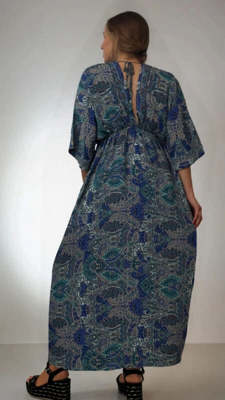 φόρεμα maxi boho με εντυπωσιακό ντεκολτέ & φαρδιά μανίκια