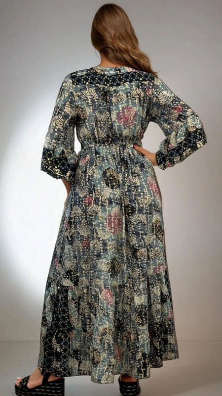 φόρεμα maxi boho με καμπάνα μανίκι & λάμψη στο ντεκολτέ