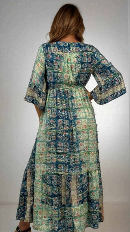 φόρεμα maxi boho με καμπάνα μανίκι & λάμψη στο ντεκολτέ