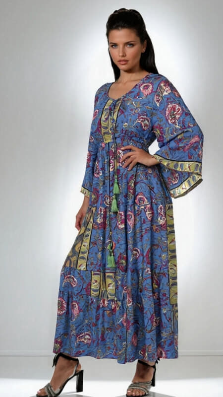 φόρεμα maxi boho με κορδόνι στο ντεκολτέ & στη μέση