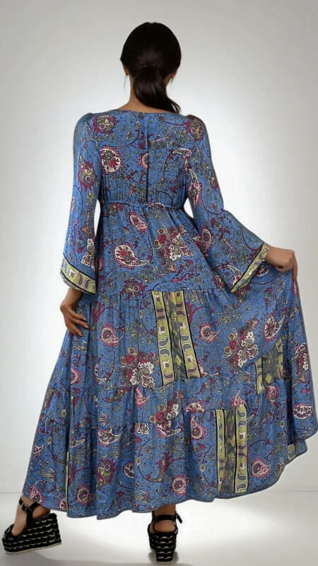 φόρεμα maxi boho με κορδόνι στο ντεκολτέ & στη μέση