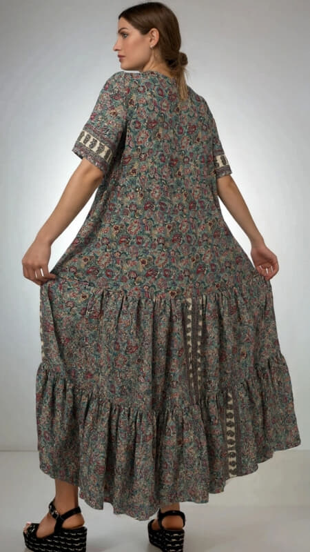 φόρεμα maxi boho με κουμπιά