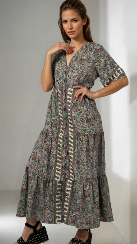 φόρεμα maxi boho με κουμπιά