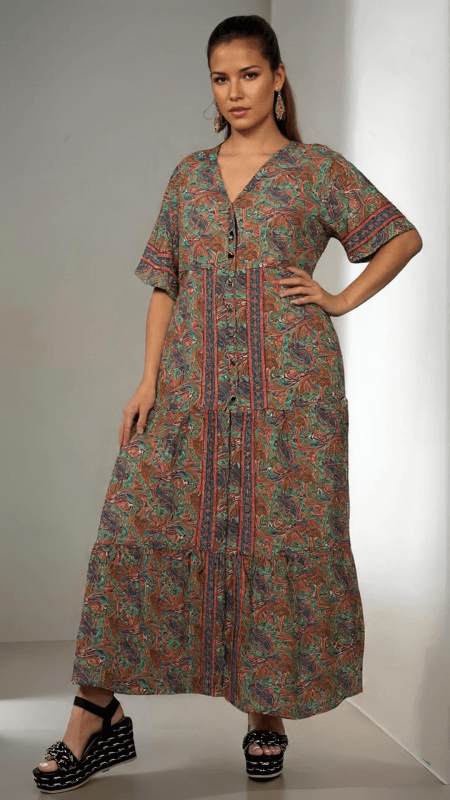 φόρεμα maxi boho με κουμπιά