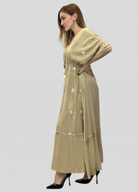 φόρεμα maxi boho με λάστιχο στην μέση & βολάν στο τελείωμα