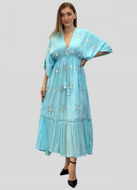 φόρεμα maxi boho με λάστιχο στην μέση & βολάν στο τελείωμα