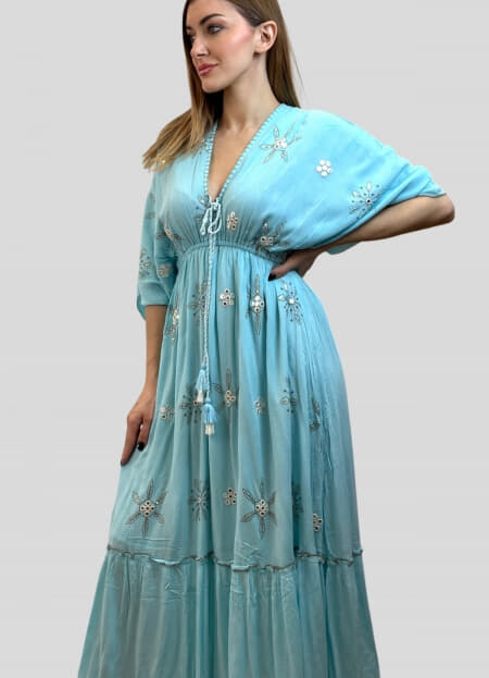 φόρεμα maxi boho με λάστιχο στην μέση & βολάν στο τελείωμα