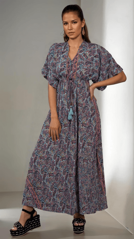 φόρεμα maxi boho με V στήθος & πλάτη