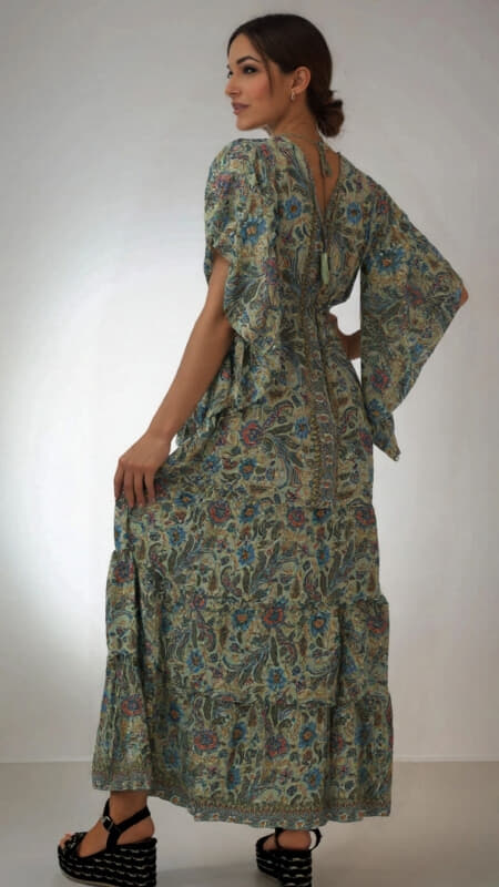 φόρεμα maxi boho με V στήθος & πλάτη