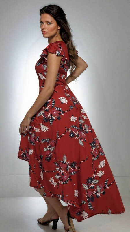 φόρεμα maxi floral με βολάν μανικάκι & κουμπιά στο στήθος