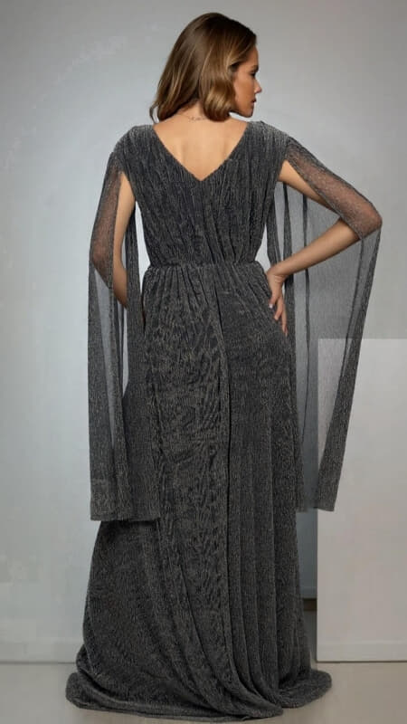 φόρεμα maxi lurex με ζώνη στρας & ριχτό ύφασμα τους ώμους
