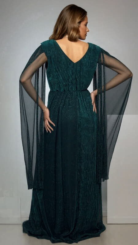 φόρεμα maxi lurex με ζώνη στρας & ριχτό ύφασμα τους ώμους