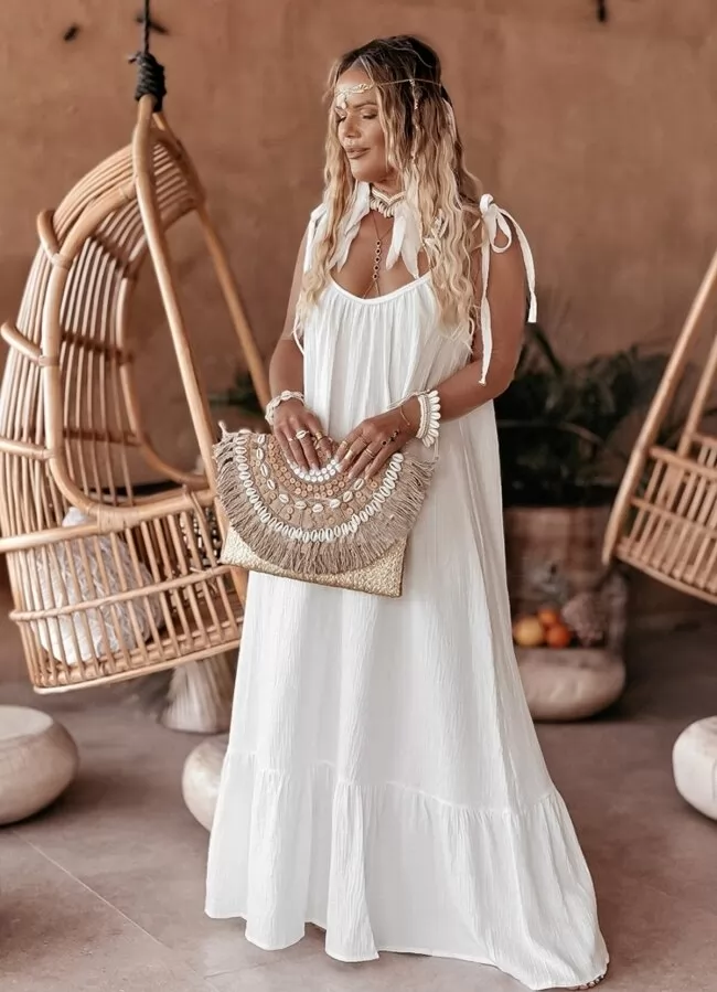 φόρεμα maxi με ανοιχτή πλάτη & δετές τιράντες