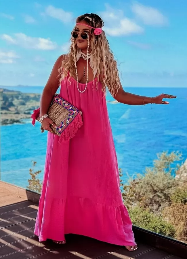 φόρεμα maxi με ανοιχτή πλάτη & δετές τιράντες