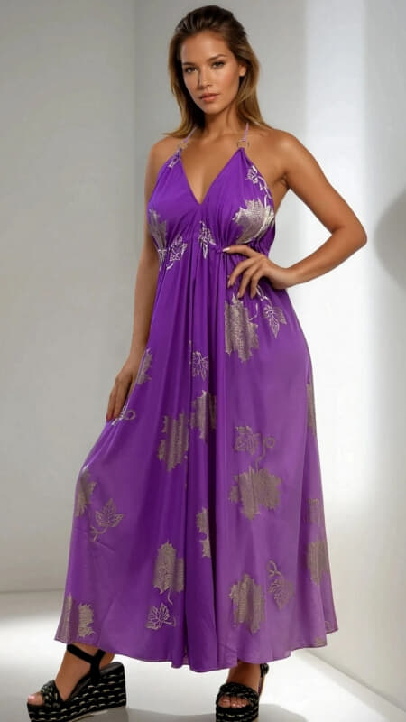 φόρεμα maxi με ανοιχτή πλάτη & σχέδια από lurex κλωστή