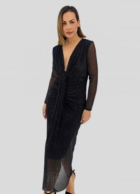 φόρεμα maxi με κλωστή lurex & λάμψη & εντυπωσιακό ντεκολτέ