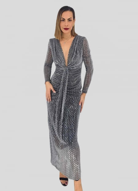 φόρεμα maxi με κλωστή lurex & λάμψη & εντυπωσιακό ντεκολτέ