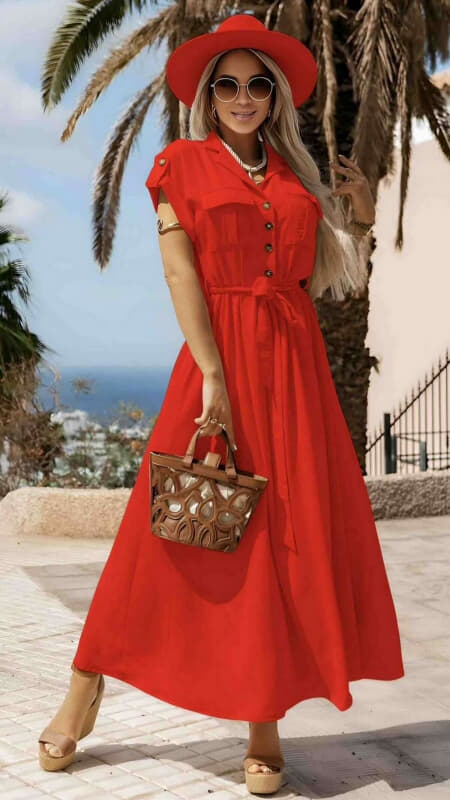 φόρεμα maxi με κουμπιά στο μπούστο & ζώνη