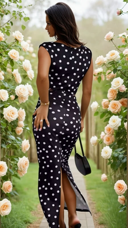 Maxi Φόρεμα Πουά με Cut-Out
