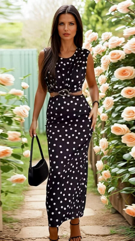 Maxi Φόρεμα Πουά με Cut-Out