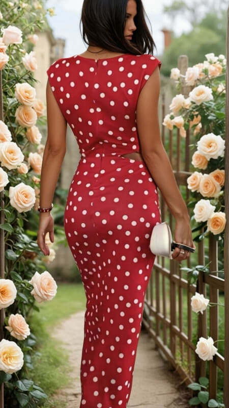 Maxi Φόρεμα Πουά με Cut-Out