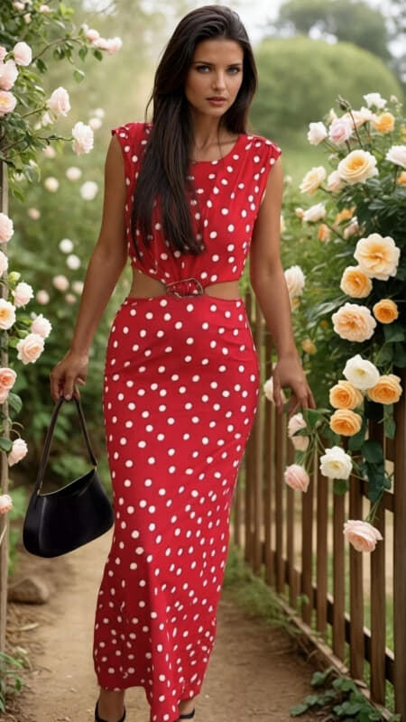 Maxi Φόρεμα Πουά με Cut-Out