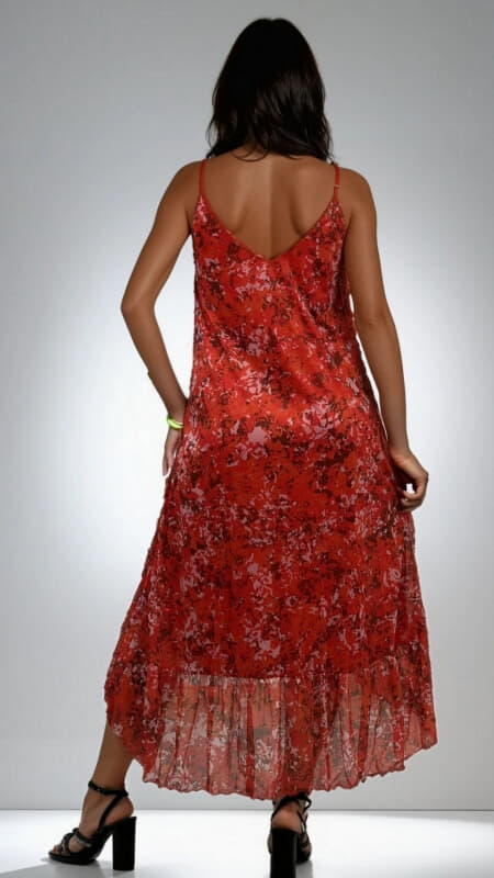 φόρεμα floral maxi τιράντα ασύμμετρο με βολάν