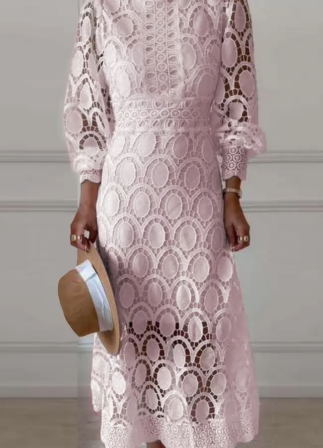 ΑΡΧΙΚΗ > ΠΡΟΪΟΝΤΑ > ΦΟΡΕΜΑΤΑ ΓΑΜΟΣ - ΒΑΠΤΙΣΗ φόρεμα midi δαντέλα με ψηλό γιακά - Ροζ
