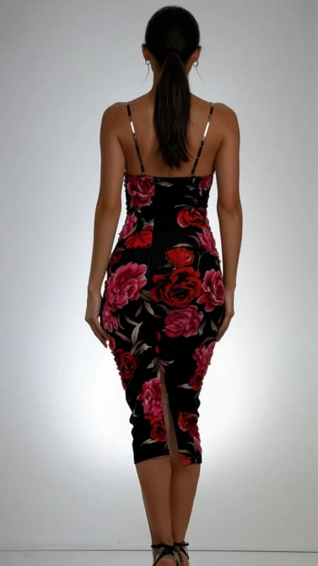φόρεμα midi floral τιράντα cut out