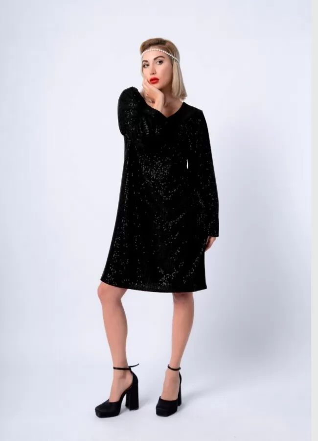 Parizianista φόρεμα midi με παγιέτα σε ίσια γραμμή - Μαύρο