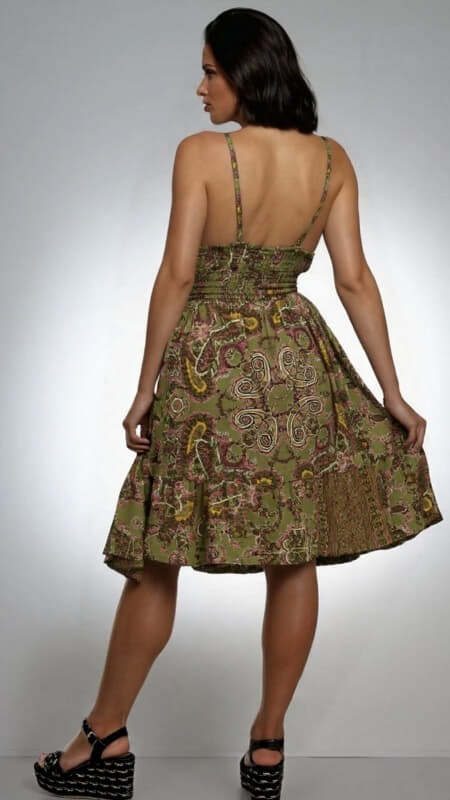 φόρεμα mini boho τιράντα με λάστιχο σφηκοφωλιά στη μέση