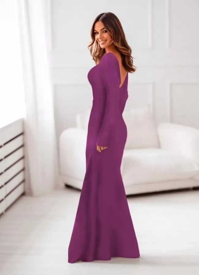 Parizianista φόρεμα πλεκτό maxi με ανοιχτή πλάτη σε A γραμμή - Μωβ