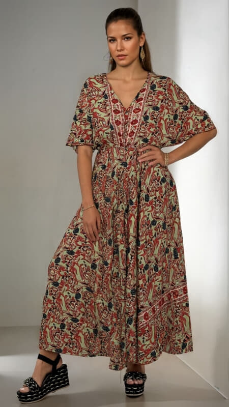 φορέματα maxi boho με V ντεκολτέ & πλάτη