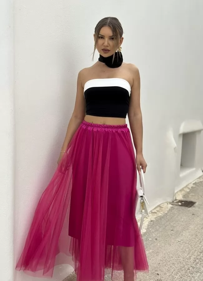 φούστα tutu maxi με σατινέ λάστιχο στη μέση