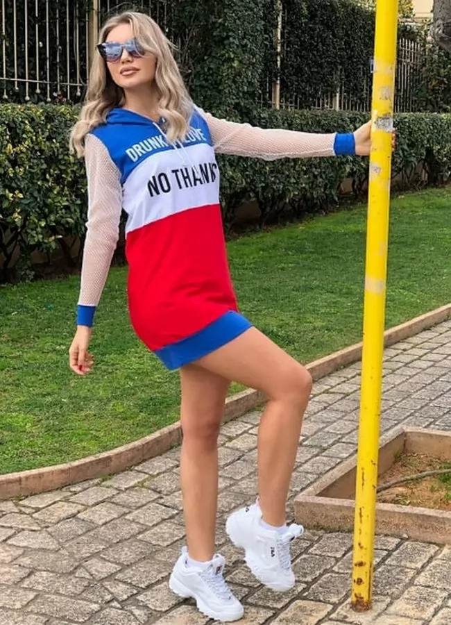 φούτερ μπλουζοφόρεμα με διχτυωτά μανίκια