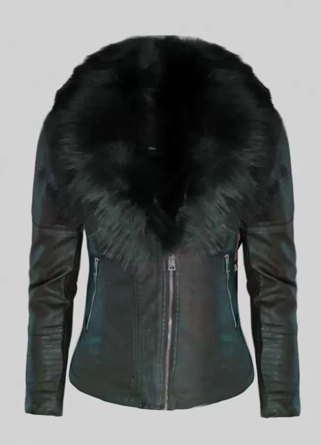 Parizianista Jacket δερματίνη μεσάτο με γούνα περιμετρικά στον γιακά & τσέπες - Χακί