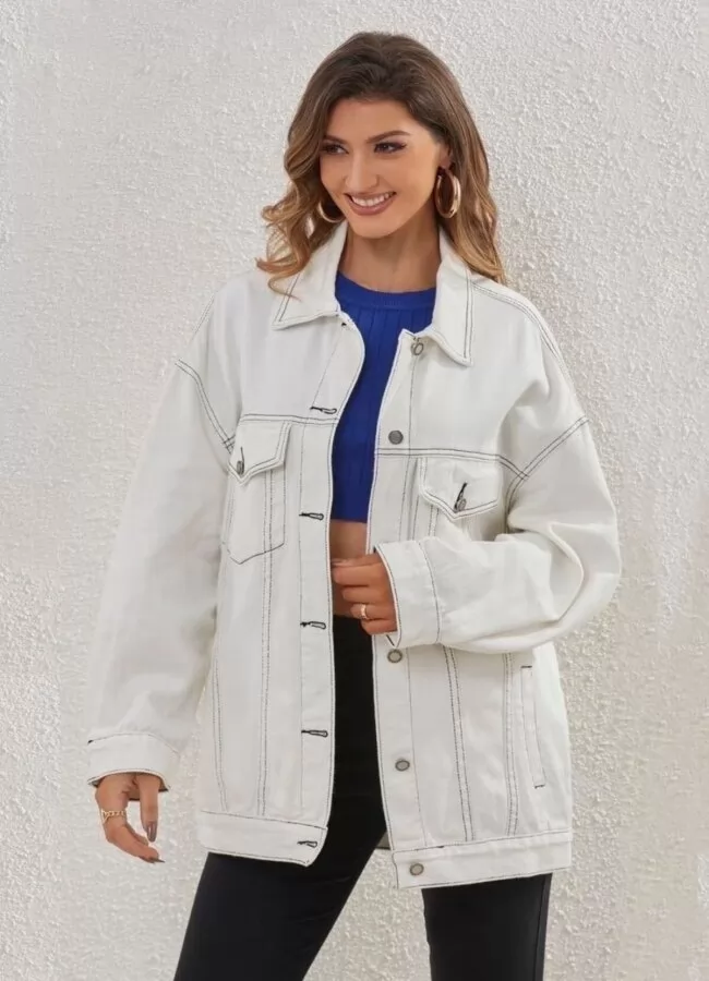 ΑΡΧΙΚΗ > ΡΟΥΧΑ > JEANS Jean jacket oversize με τσέπες - Λευκό