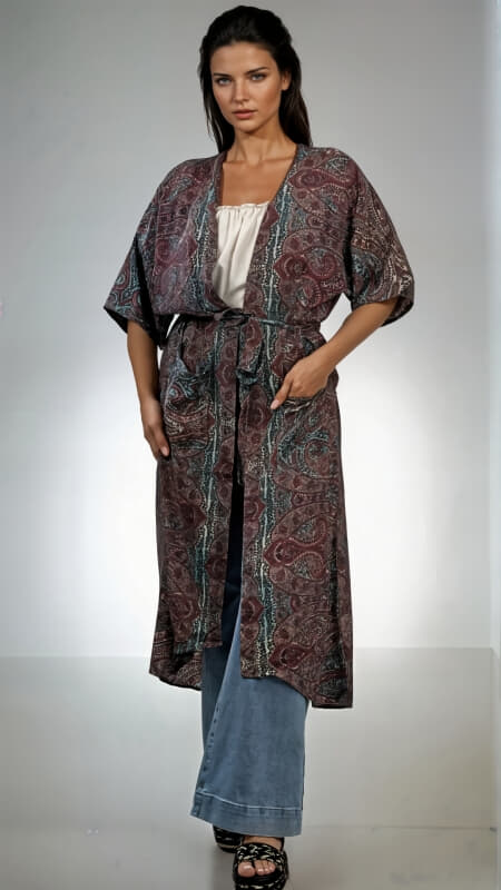 κιμονό maxi boho με ζώνη
